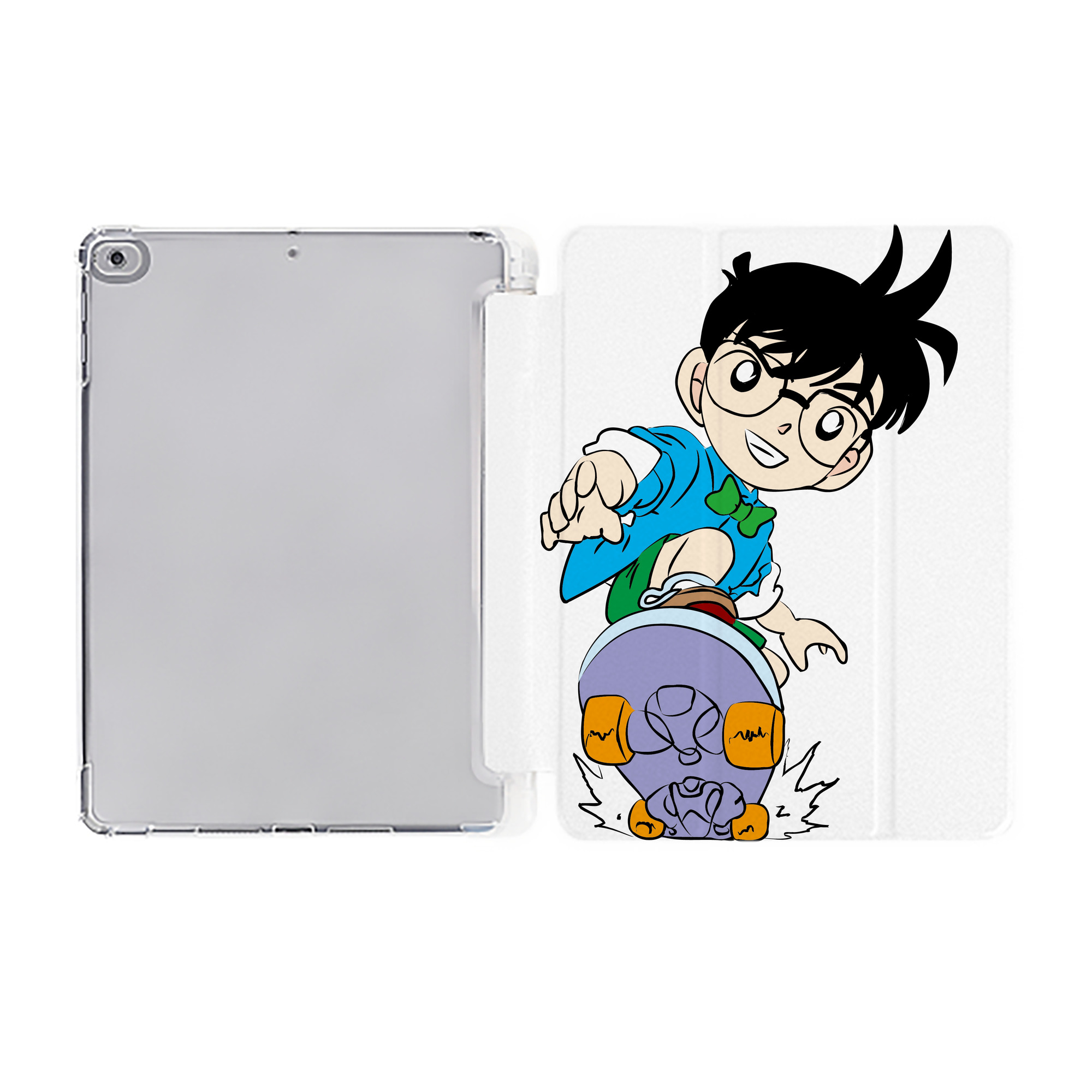 （画像用） 名探偵コナン 江戸川 コナン Detective Conan Conan Edogawa IPad ケース ペン収納付き 三つ折りスタンド PUレザー×シリコン 対応機種9.5/10.5/10.9インチ
